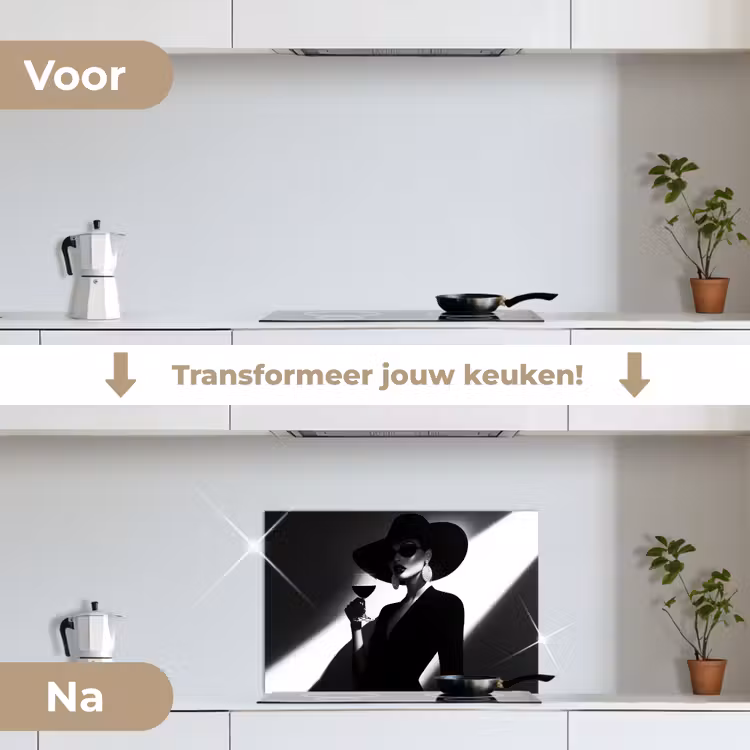 Vrouw - Wijn - Chic keuken achterwand spatscherm klein -voor_na_NL