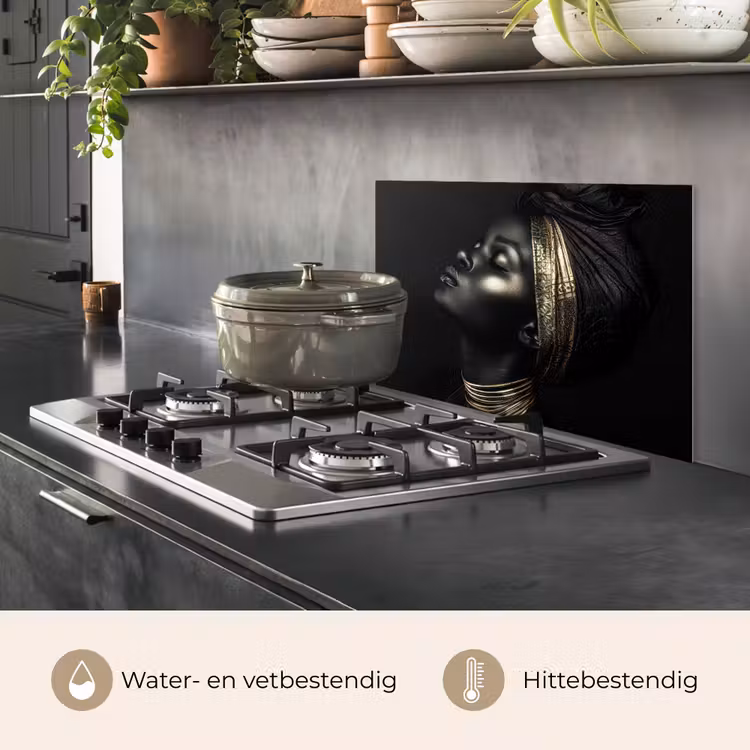 Vrouw - Zwart - Goud - Sieraden keuken achterwand spatscherm klein -usp_NL