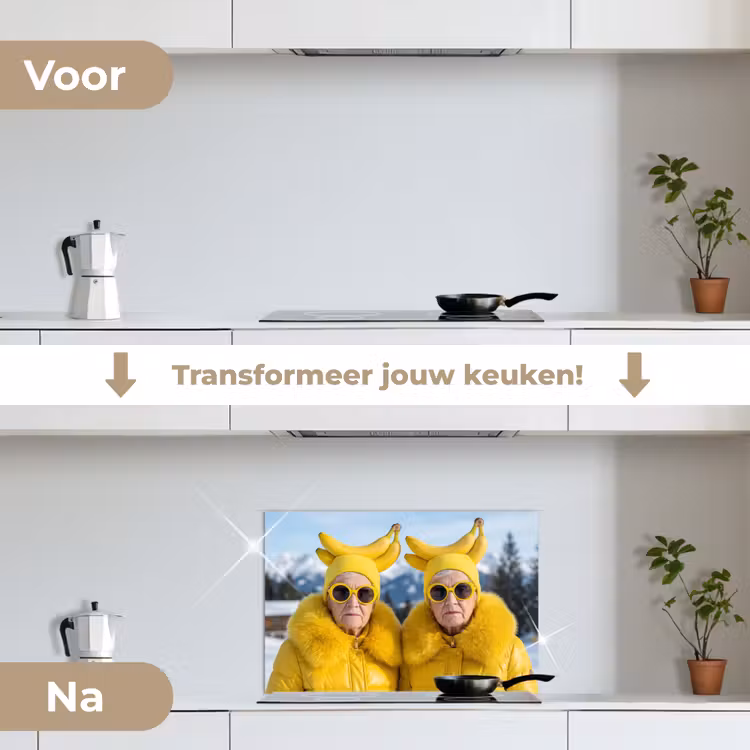 Vrouwen - Bananen - Geel keuken achterwand spatscherm klein -voor_na_NL
