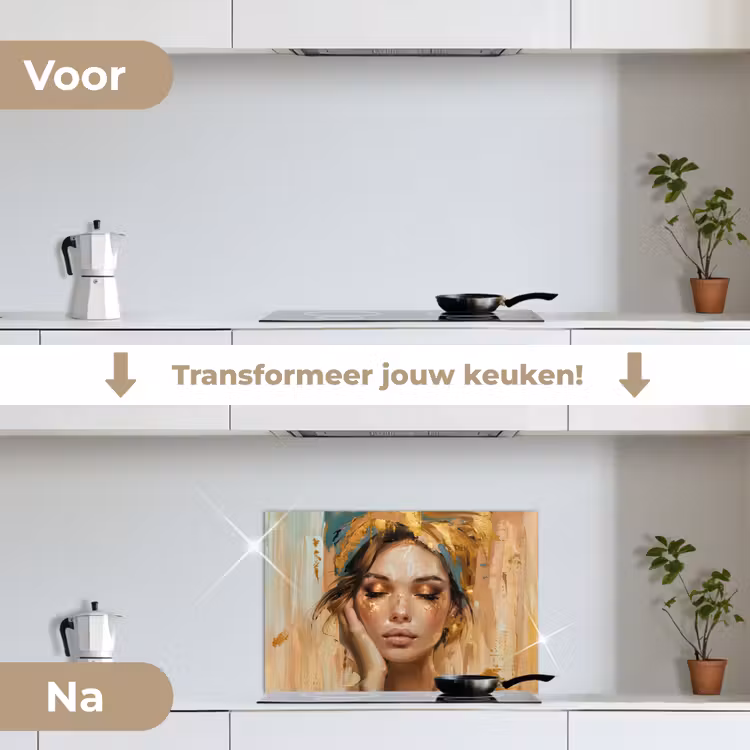 Vrouwen - Portret - Luxe - Goud keuken achterwand spatscherm klein -voor_na_NL