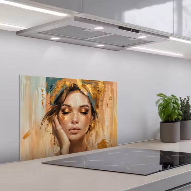 Vrouwen - Portret - Luxe - Goud keuken achterwand spatscherm klein -3d_schuin