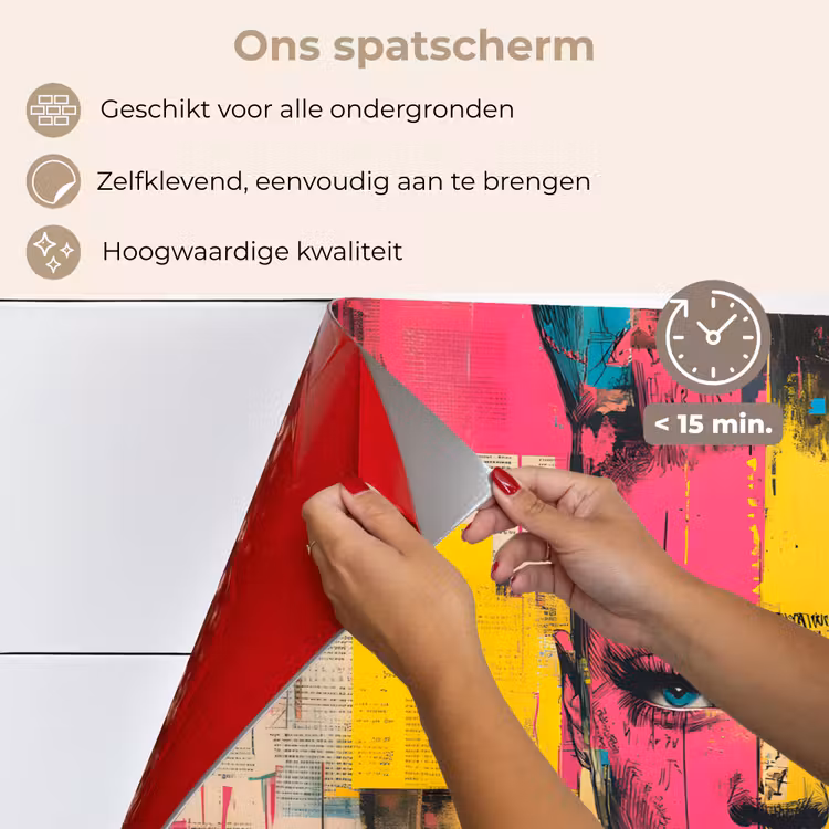 Vrouwengezicht - Krantenpapier - Abstract - Roze keuken achterwand spatscherm klein -spatscherm_NL