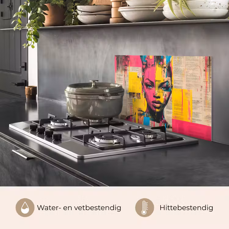 Vrouwengezicht - Krantenpapier - Abstract - Roze keuken achterwand spatscherm klein -usp_NL