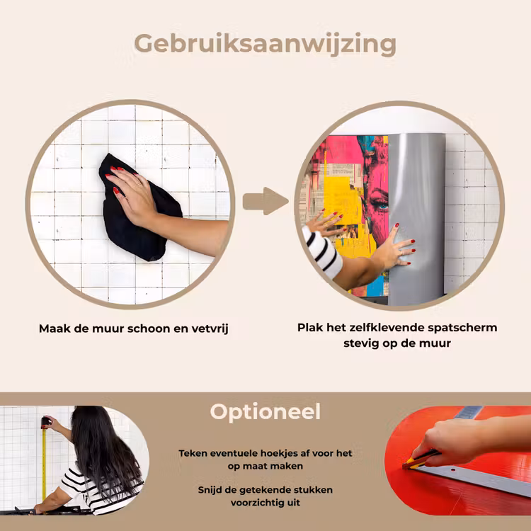 Vrouwengezicht - Krantenpapier - Abstract - Roze keuken achterwand spatscherm klein -gebruiksaanwijzing_NL