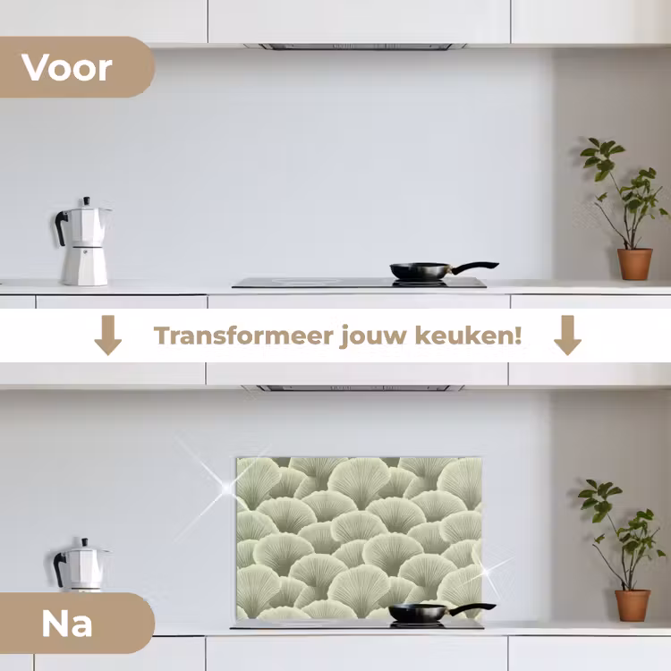 Waaier - Blad - Groen keuken achterwand spatscherm klein 900 -voor_na_NL