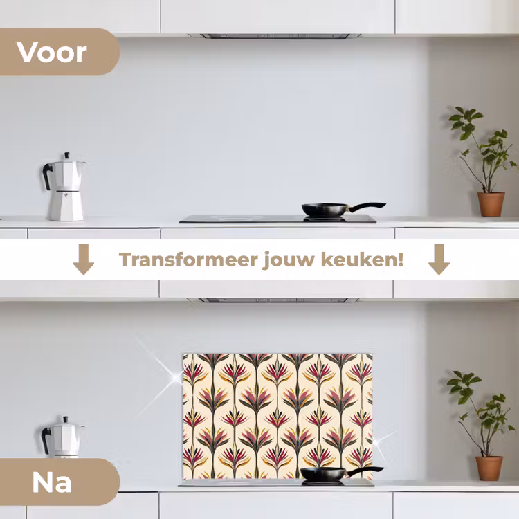 Waaier - Motief - Kleurrijk keuken achterwand spatscherm klein 900 -voor_na_NL