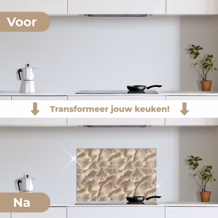 Waaierstructuren - Beige - Vezeltextuur keuken achterwand spatscherm klein 900 -voor_na_NL