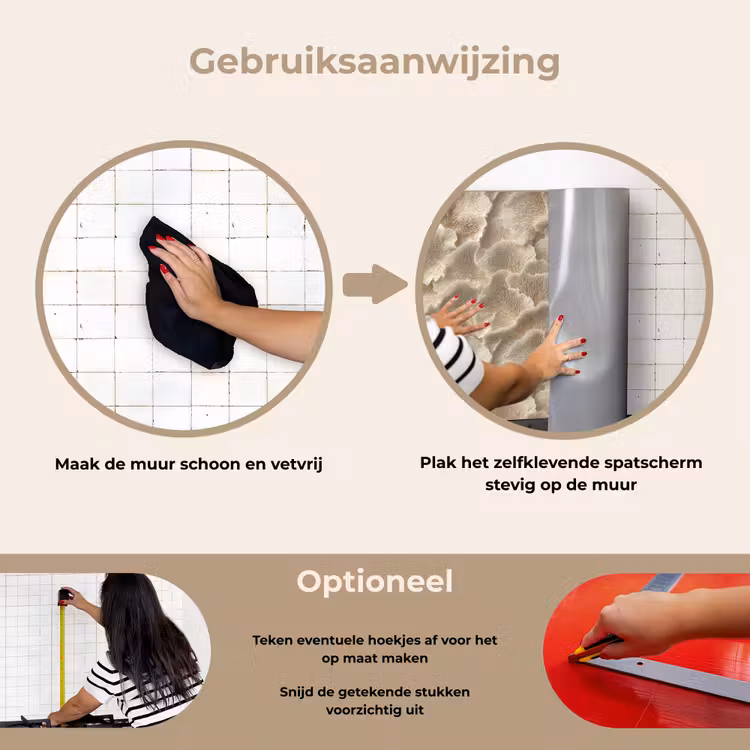 Waaierstructuren - Beige - Vezeltextuur keuken achterwand spatscherm klein 900 -gebruiksaanwijzing_NL