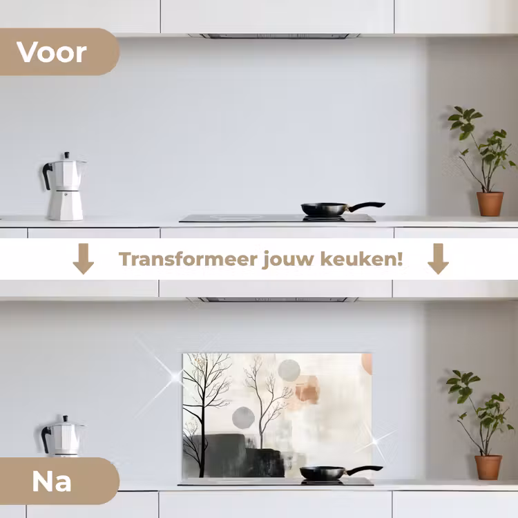Wabi sabi - Beige - Plant keuken achterwand spatscherm klein -voor_na_NL
