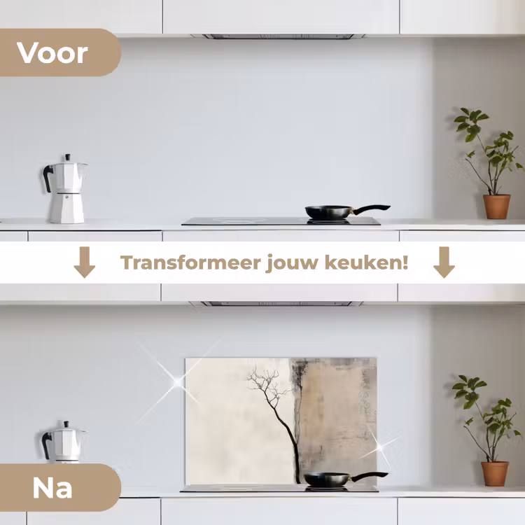 Wabi sabi - Plant - Beige keuken achterwand spatscherm klein -voor_na_NL