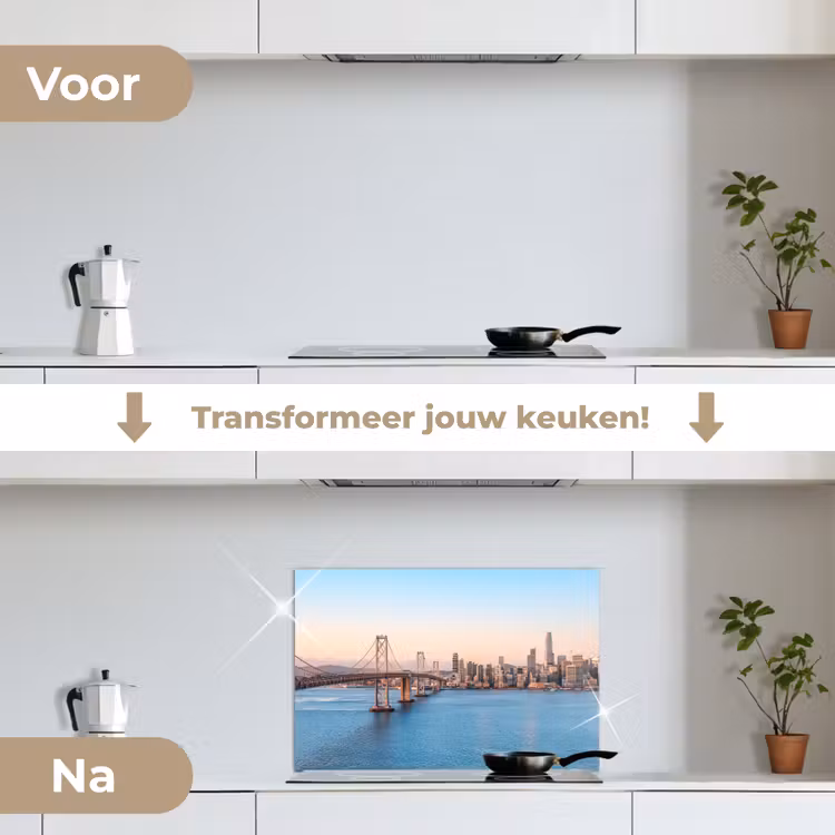 Water - Brug - Skyline - Modern keuken achterwand spatscherm klein -voor_na_NL