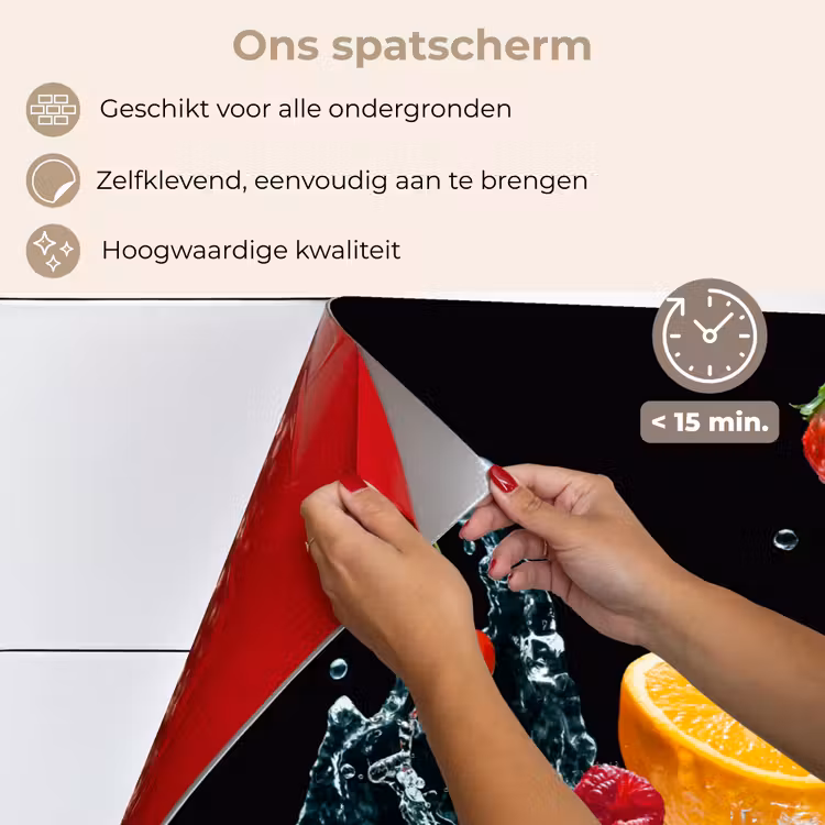Water - Fruit - Sinaasappel - Aardbei - Kers - Zwart keuken achterwand spatscherm klein -spatscherm_NL
