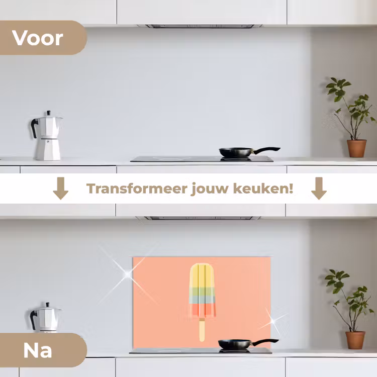 Waterijsje - Pasteltinten - Minimalistisch keuken achterwand spatscherm klein -voor_na_NL