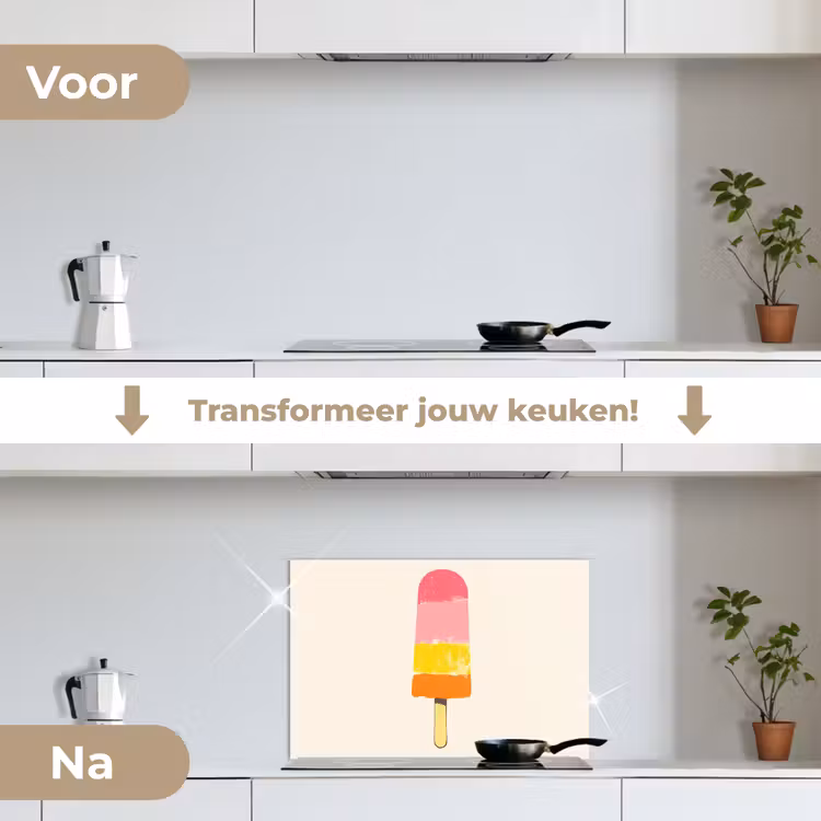 Waterijsje - Retro - Stokje - Roze keuken achterwand spatscherm klein -voor_na_NL
