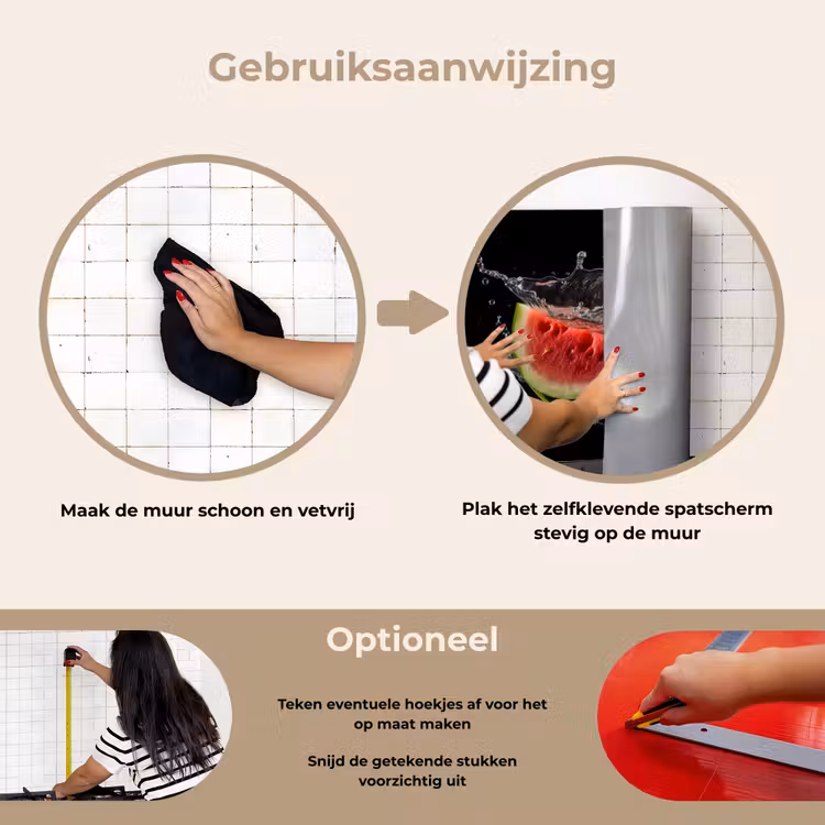 Watermeloen - Zwart - Water - Fruit - Meloen keuken achterwand spatscherm klein -gebruiksaanwijzing_NL