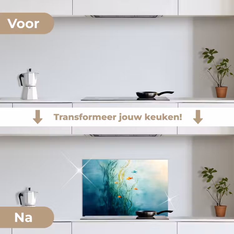 Waterplanten - Vissen - Kleurrijk - Water keuken achterwand spatscherm klein -voor_na_NL
