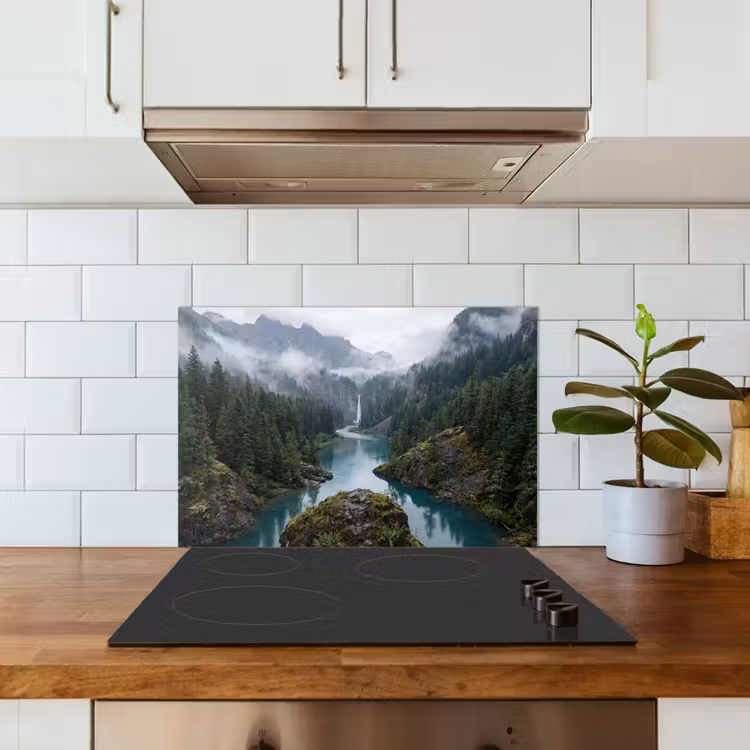 Waterval - Bomen - Bergen keuken achterwand spatscherm klein -sfeer2