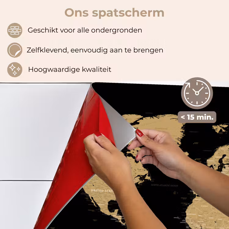 Wereldkaart - Beige - Zwart keuken achterwand spatscherm klein -spatscherm_NL