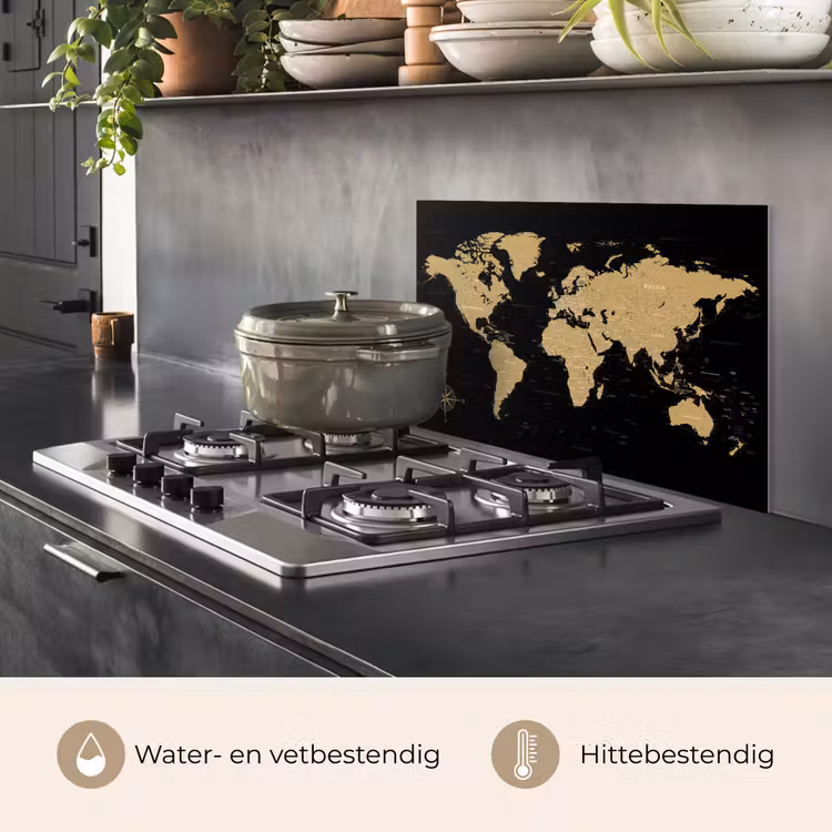 Wereldkaart - Beige - Zwart keuken achterwand spatscherm klein -usp_NL