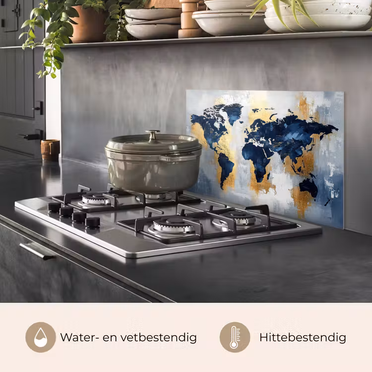 Wereldkaart - Blauw - Abstract keuken achterwand spatscherm klein -usp_NL