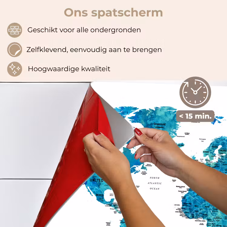 Wereldkaart - Blauw - Kleurrijk keuken achterwand spatscherm klein -spatscherm_NL