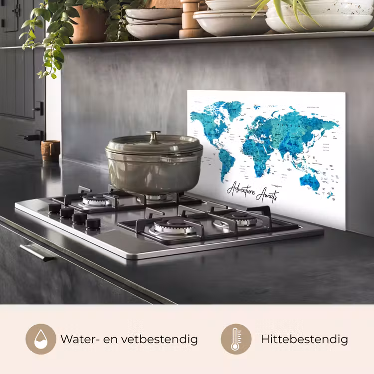 Wereldkaart - Blauw - Kleurrijk keuken achterwand spatscherm klein -usp_NL