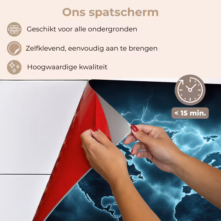 Wereldkaart - Bliksem - Blauw keuken achterwand spatscherm klein -spatscherm_NL