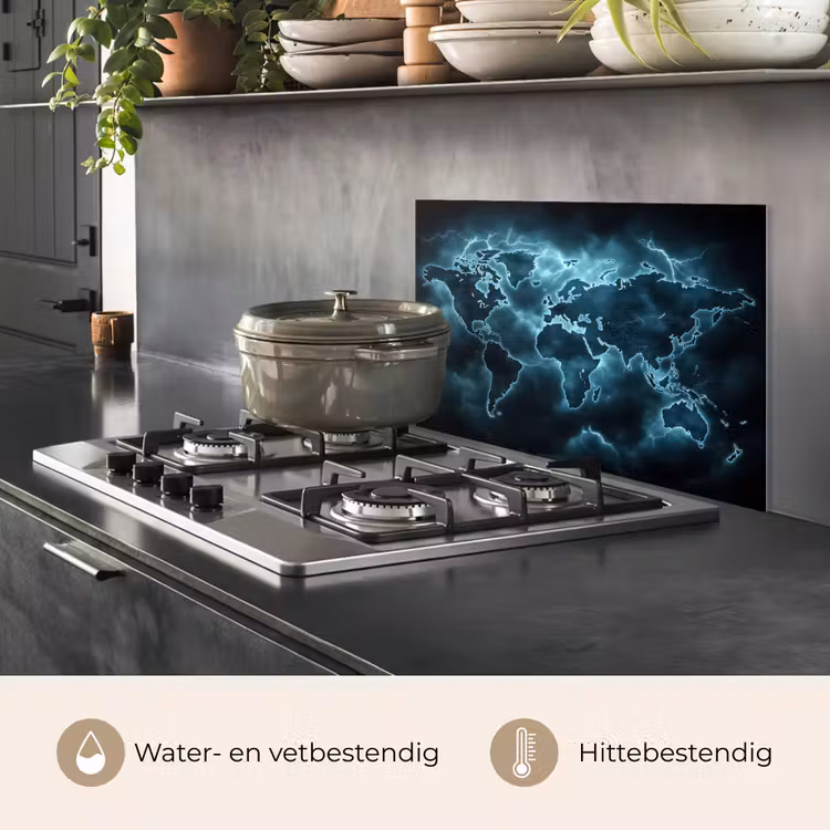Wereldkaart - Bliksem - Blauw keuken achterwand spatscherm klein -usp_NL