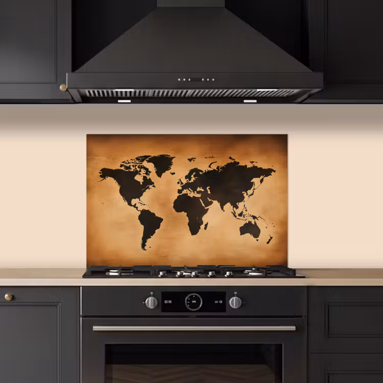 Wereldkaart - Bruin - Kaart keuken achterwand spatscherm klein -sfeer1
