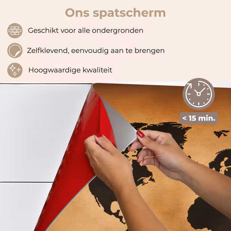 Wereldkaart - Bruin - Kaart keuken achterwand spatscherm klein -spatscherm_NL