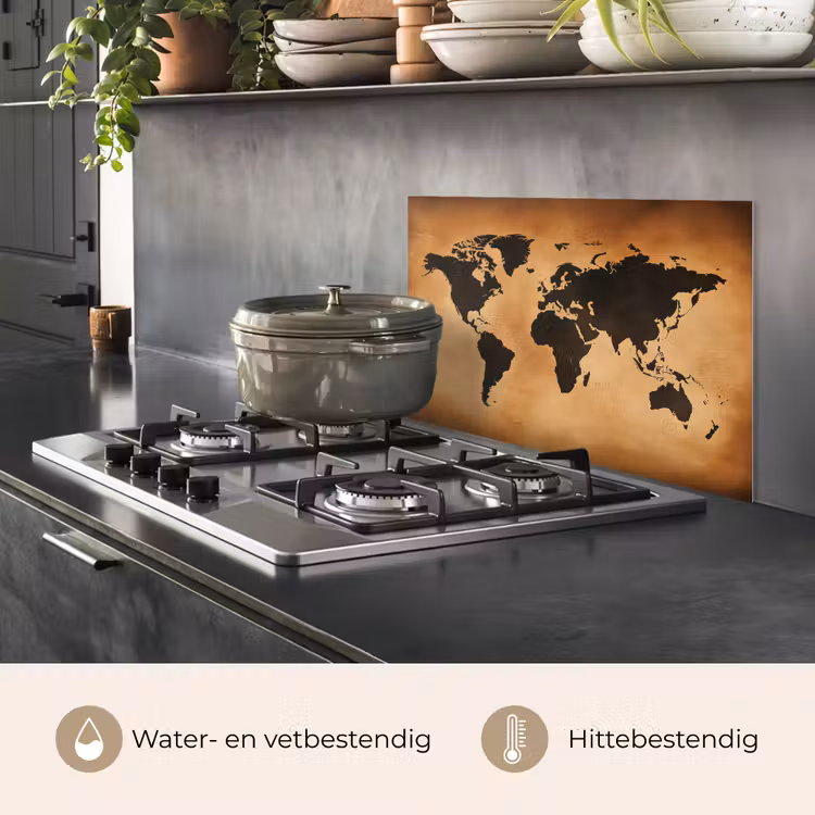Wereldkaart - Bruin - Kaart keuken achterwand spatscherm klein -usp_NL