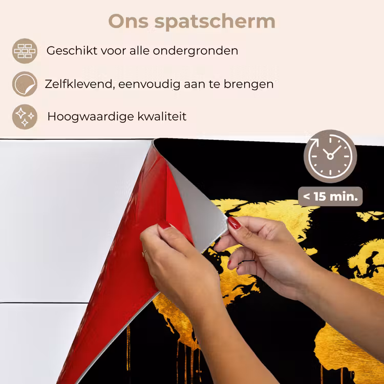 Wereldkaart - Goud - Druipen - Zwart keuken achterwand spatscherm klein -spatscherm_NL