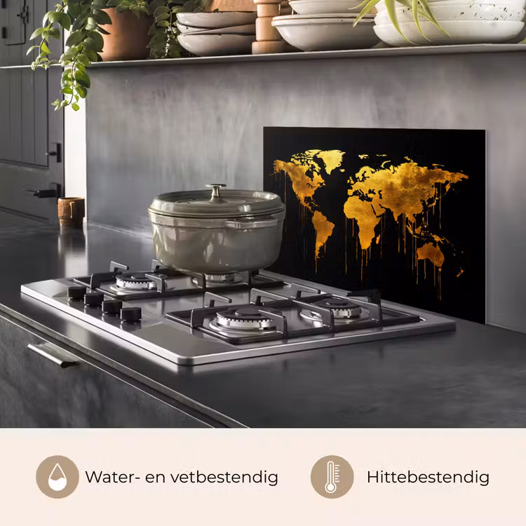 Wereldkaart - Goud - Druipen - Zwart keuken achterwand spatscherm klein -usp_NL