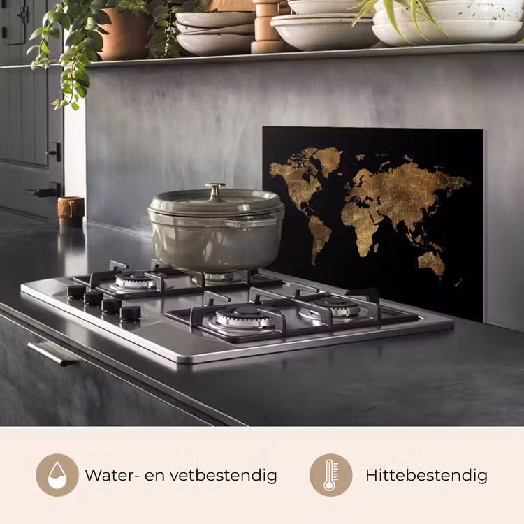 Wereldkaart - Goud - Luxe - Aarde - Zwart keuken achterwand spatscherm klein -usp_NL