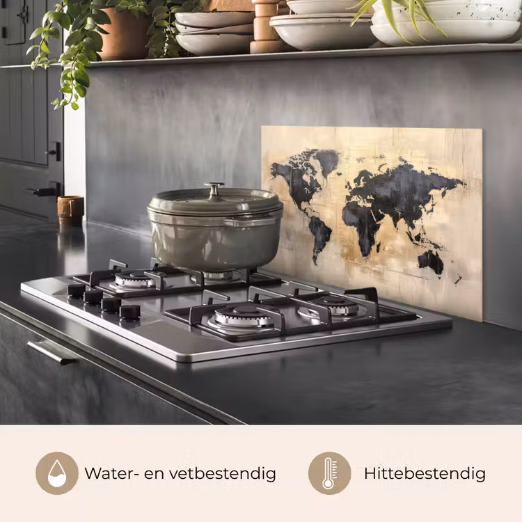 Wereldkaart - Goud - Zwart - Abstract keuken achterwand spatscherm klein -usp_NL