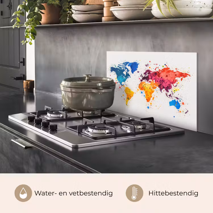 Wereldkaart - Graffiti - Kleurrijk keuken achterwand spatscherm klein -usp_NL