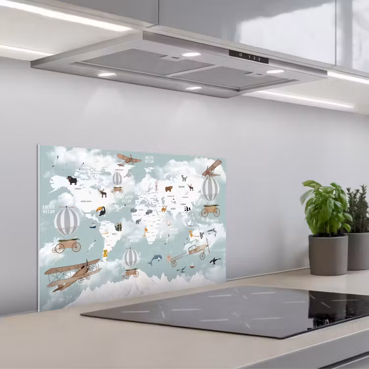 Wereldkaart - Kind - Vliegtuig keuken achterwand spatscherm klein -3d_schuin