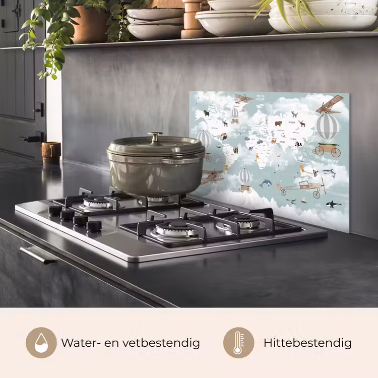 Wereldkaart - Kind - Vliegtuig keuken achterwand spatscherm klein -usp_NL