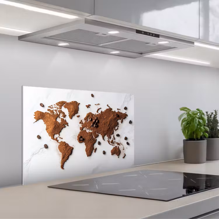 Wereldkaart - Koffie - Marmer keuken achterwand spatscherm klein -3d_schuin