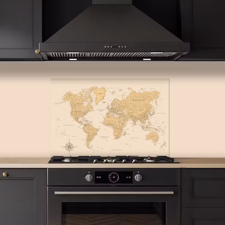 Wereldkaart - Realistisch - Beige keuken achterwand spatscherm klein -sfeer1