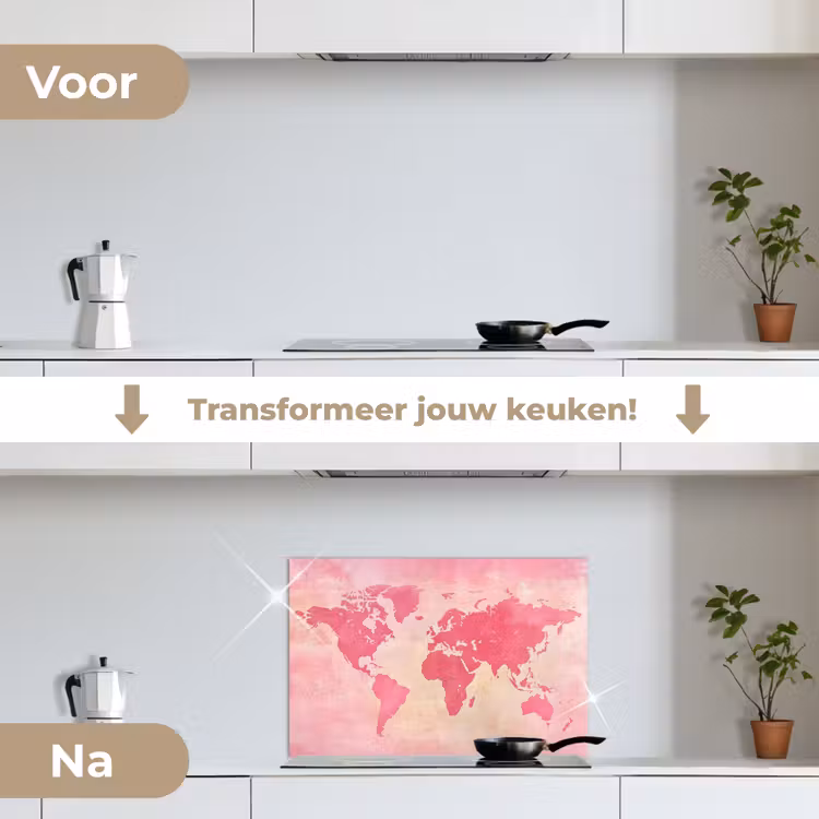 Wereldkaart - Roze - Vaag keuken achterwand spatscherm klein -voor_na_NL