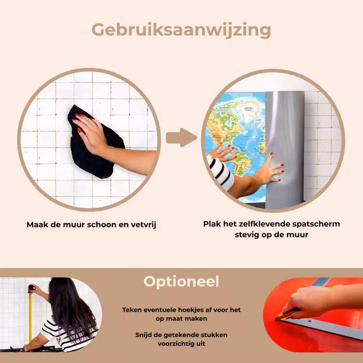 Wereldkaart - Staatkundig - Blauw - Aarde - Educatief keuken achterwand spatscherm klein -gebruiksaanwijzing_NL