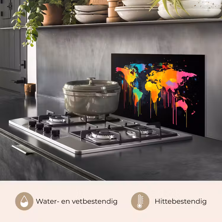 Wereldkaart - Verf - Kleurrijk - Graffiti - Wereld keuken achterwand spatscherm klein -usp_NL