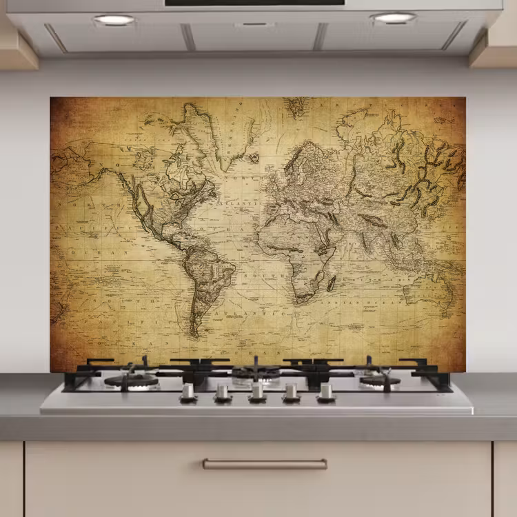 Wereldkaart - Vintage - Antiek - Bruin - Papier keuken achterwand spatscherm klein -3d_website