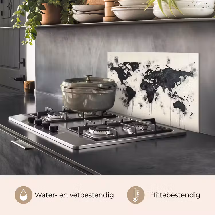 Wereldkaart - Zwart - Inkt keuken achterwand spatscherm klein -usp_NL