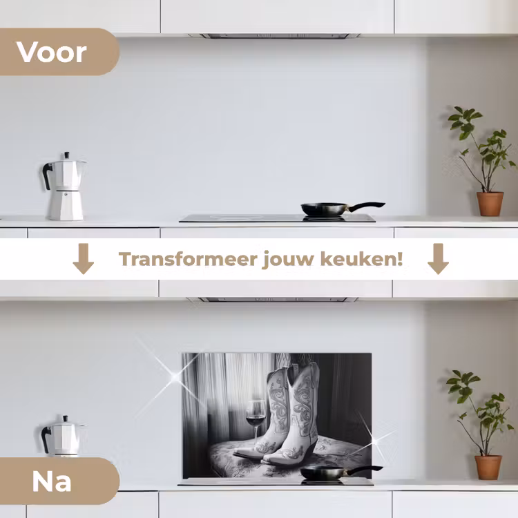 Wijn - Cowboylaarzen - Raamlicht - Wit keuken achterwand spatscherm klein -voor_na_NL