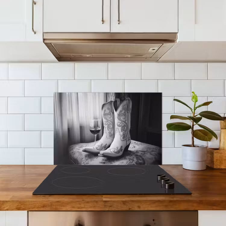 Wijn - Cowboylaarzen - Raamlicht - Wit keuken achterwand spatscherm klein -sfeer2