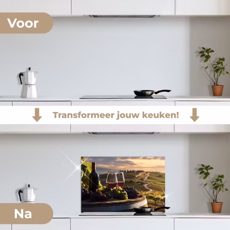 Wijn - Druiven - Heuvels - Landschap keuken achterwand spatscherm klein -voor_na_NL