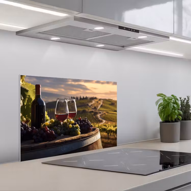 Wijn - Druiven - Heuvels - Landschap keuken achterwand spatscherm klein -3d_schuin
