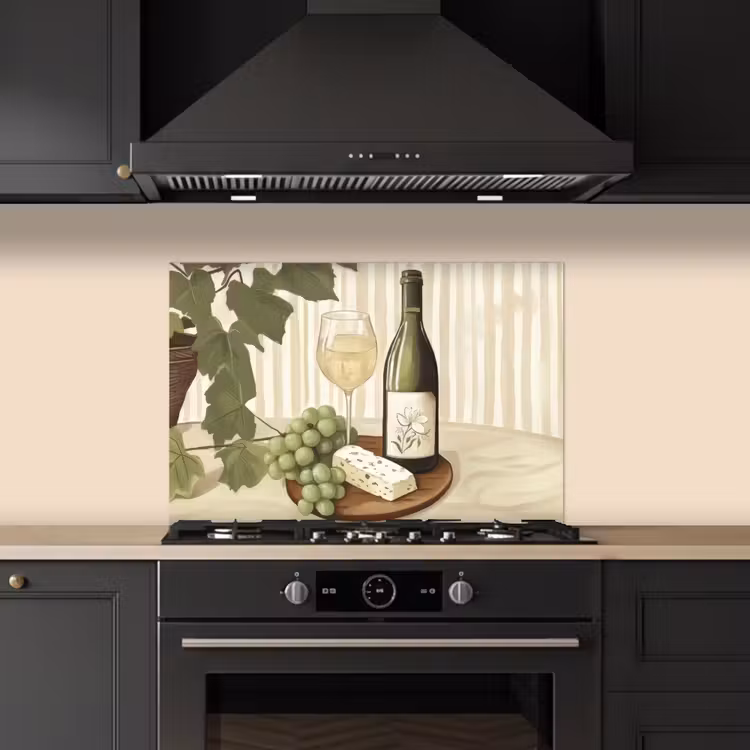 Wijn - Druiven - Kaas - Bladeren keuken achterwand spatscherm klein -sfeer1